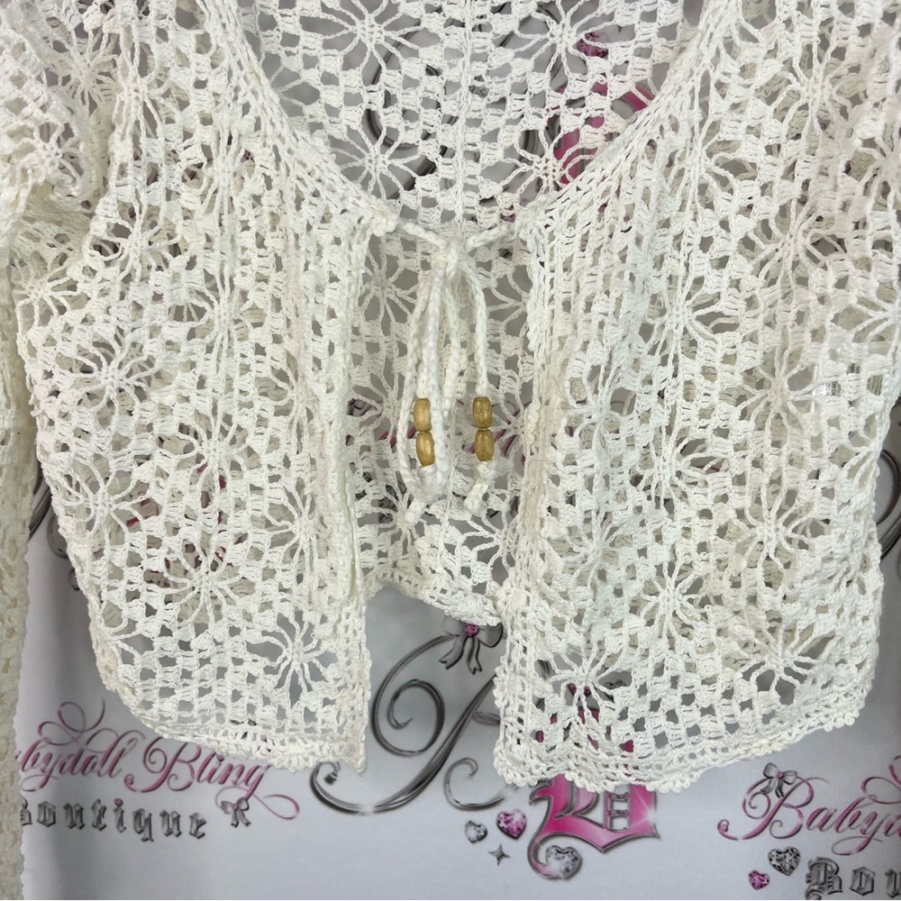 David brooks hand crochet long sleeve cardigan Women's Cream Crochet Top - Picture 5 of 11